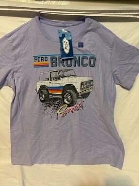 Ford Lavender Bronco Sunset Graphic Tee with Multicolor Stripe